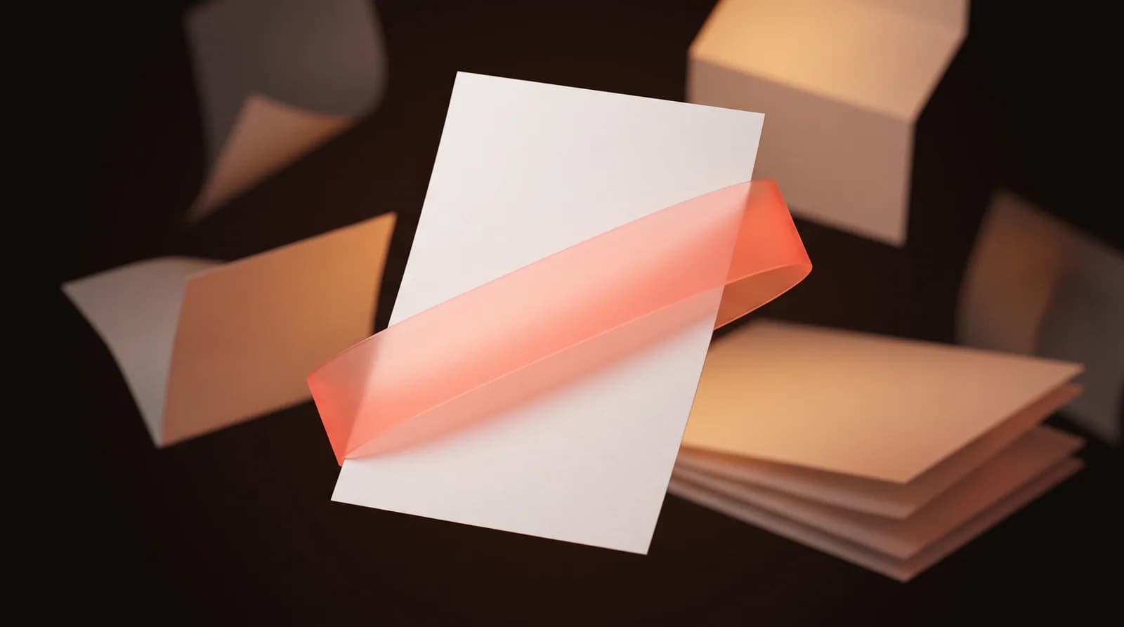 A blank sheet with a wide translucent diagonal ribbon of soft light lying across its face at an angle.