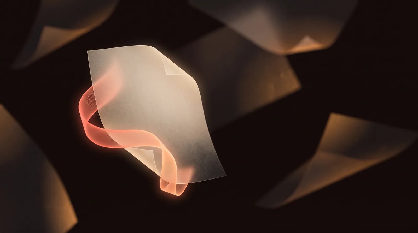 A single blank sheet with a slim band of light wrapping and closing around its edge like a seal drawing shut.