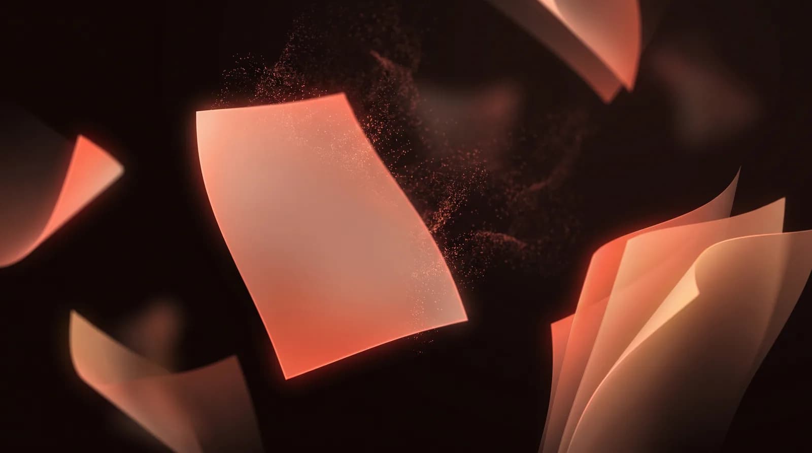 A blank sheet with a faint cloud of tiny particles lifting off its surface and dispersing into the dark.