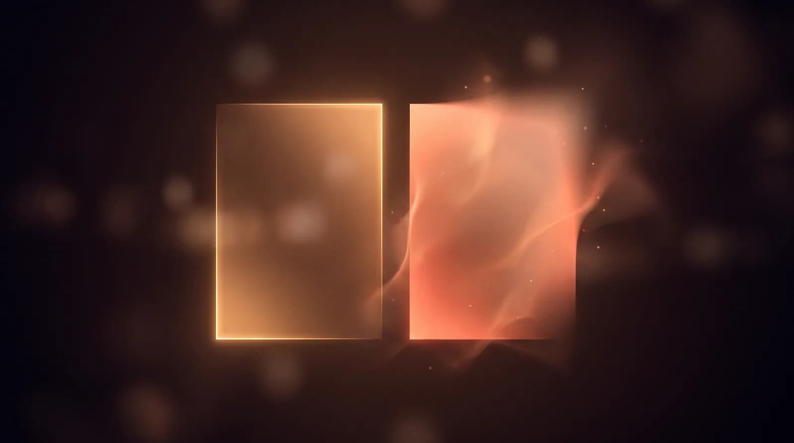 Two luminous rectangular planes side by side — one with crisp hard edges, the other softer and gradient-blended.