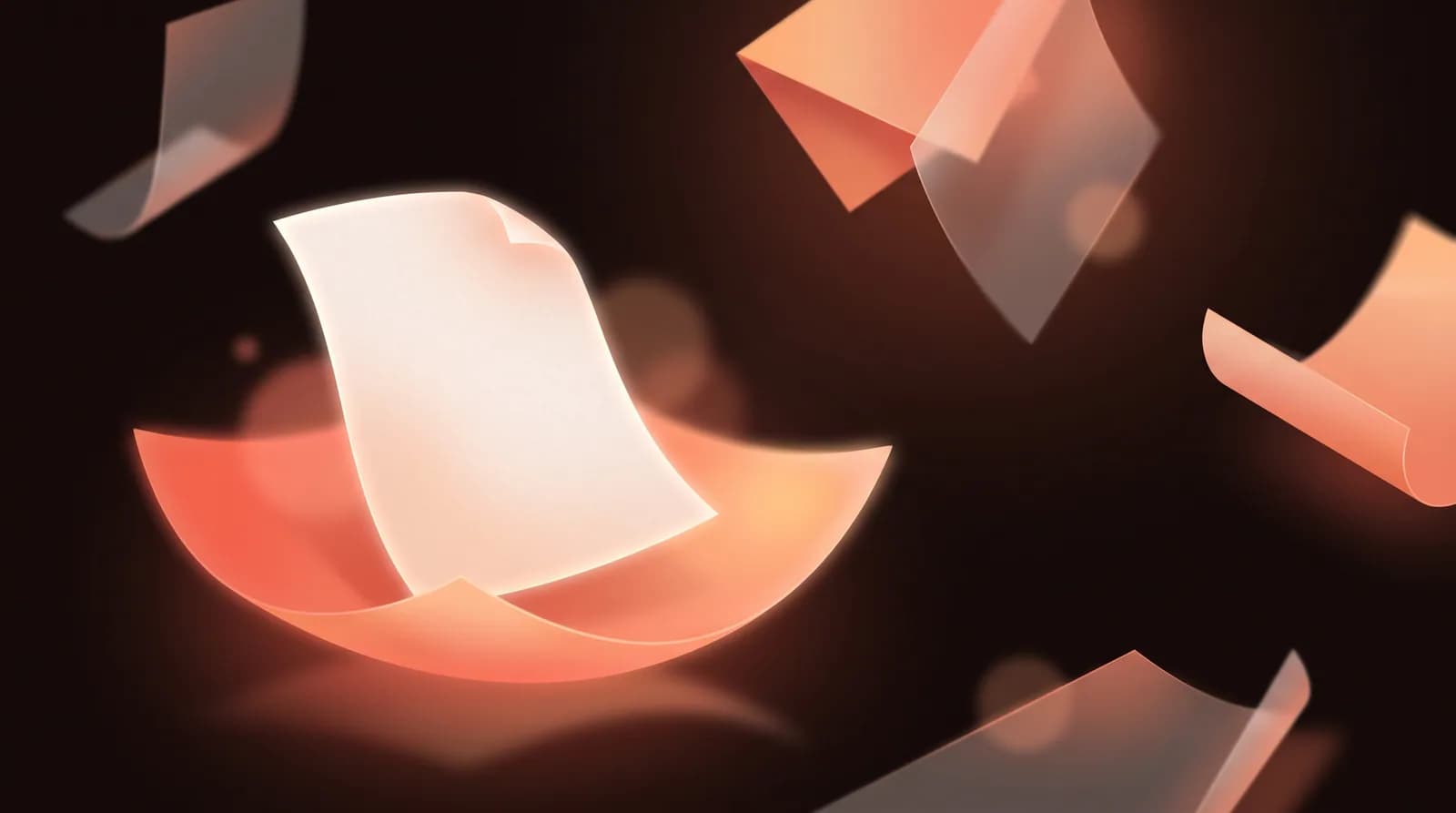 A single blank sheet held in an open pool of light, its edges softly luminous.