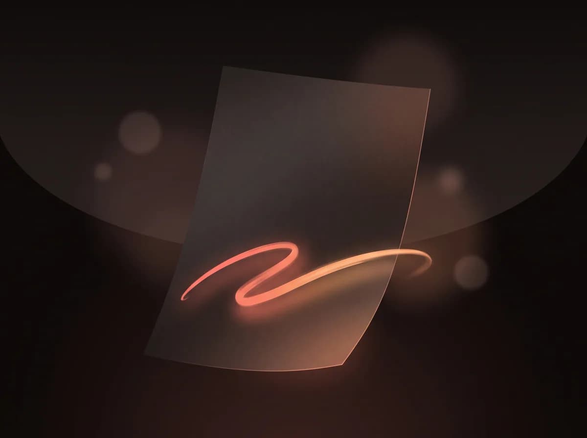 Illustration of Fill and Sign: a sheet with one flowing stroke of light curving across its lower third.